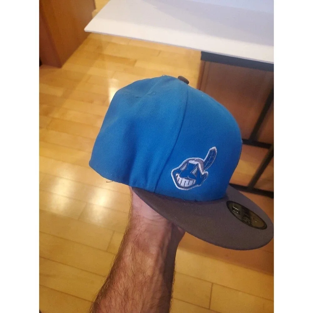 New Era 59 Fifty Cleveland Indians Fitted Cap, Blue, Size 7. Unique And Rare!